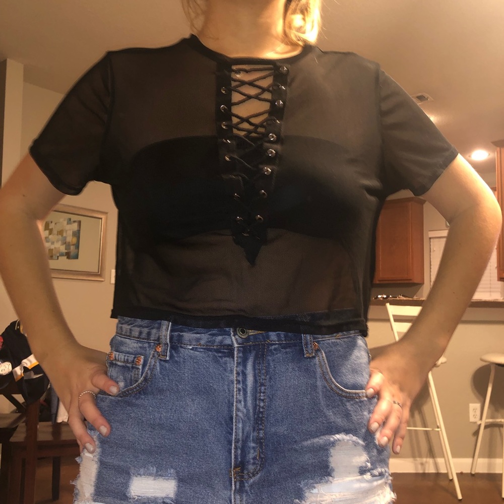 black tie up see thru tee